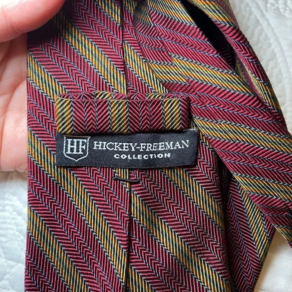 Hickey Freeman Men's Silk Repp Tie Classic Maroon Diagonal Stripe USA Made 60x4